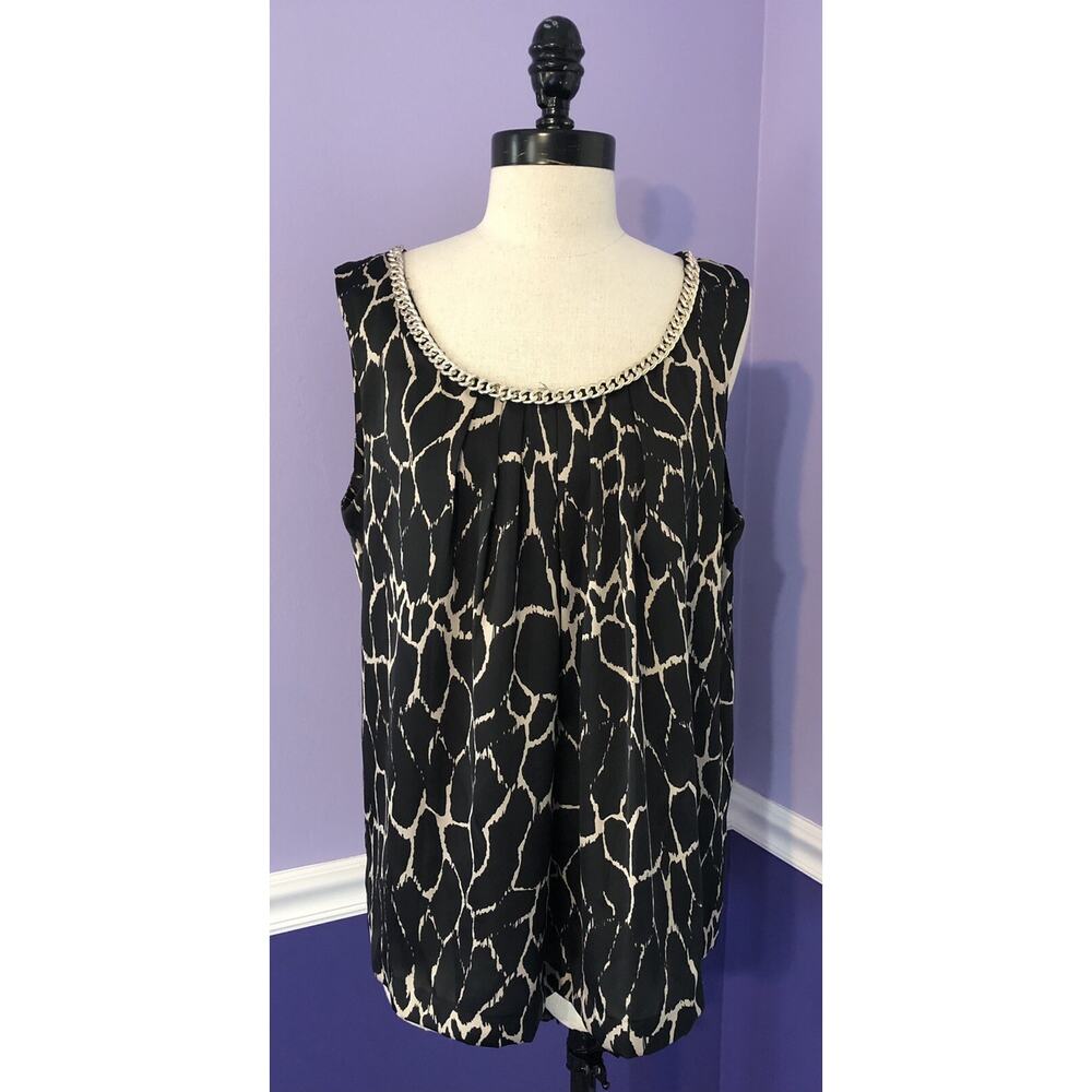 Dana Buchman Polyester Black Giraffe Print Tank Top Blouse Womens L Large